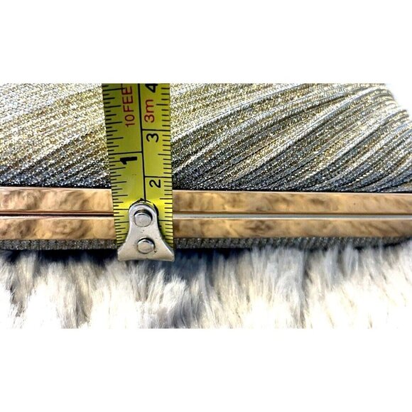 Gold Metallic Women's Handbag w/ Jeweled Snap Closure and Chain Strap - Picture 6 of 9